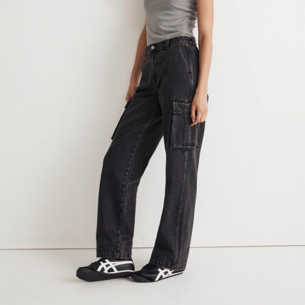 Madewell Low-Slung Straight Cargo Jeans Ranney‎ Wash Black Size 29 Y2K Utility